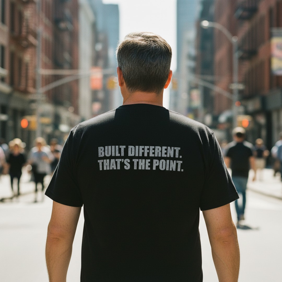 Real DUBIS person wearing DUBIS branded tshirt - lifestyle photo back