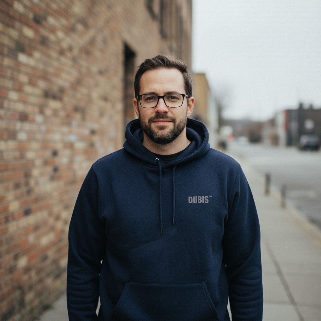 Real DUBIS person wearing DUBIS branded apparel - lifestyle photo front